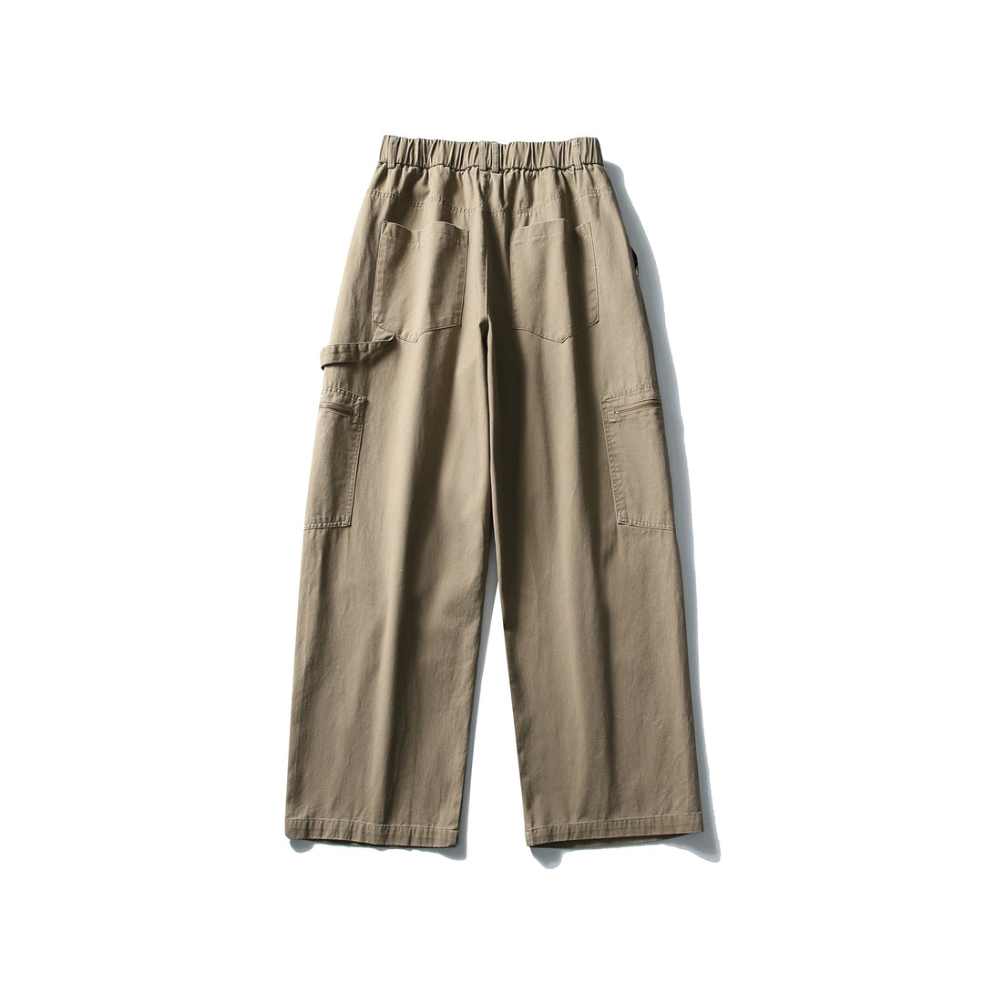 Women's Utility Cargo Pants with Wide Leg, High Elastic Waistband and Zipper Pockets Mune Fashion