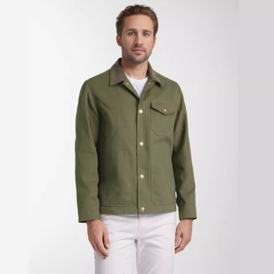 Men's robust canvas chore jacket with cord collar and applied patch pockets Mune Fashion