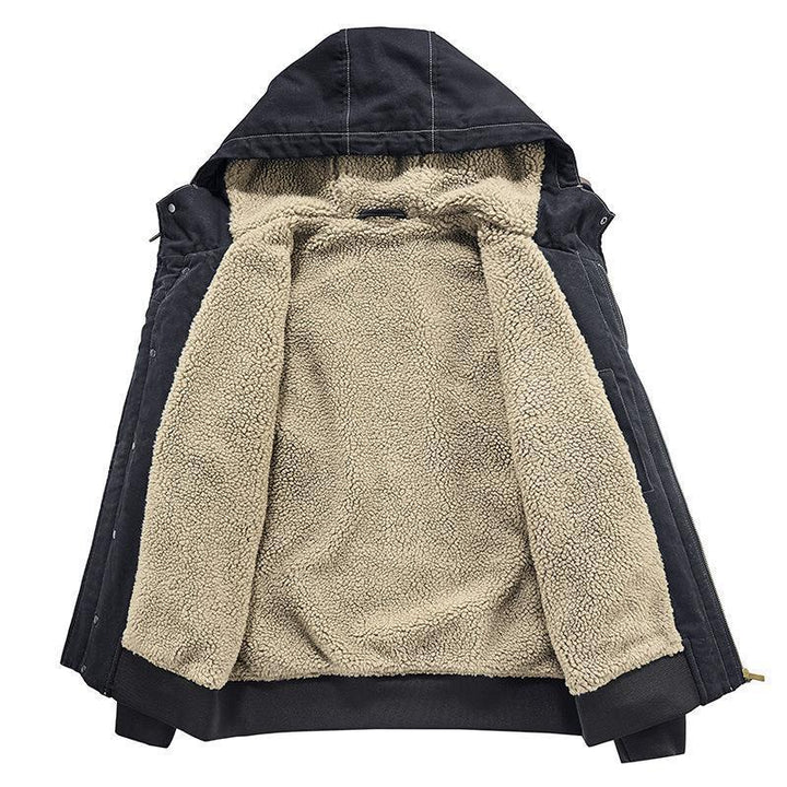 Men's Canvas Hoodie with Sherpa Lining, Utility Pockets and Ribbed Cuffs Mune Fashion