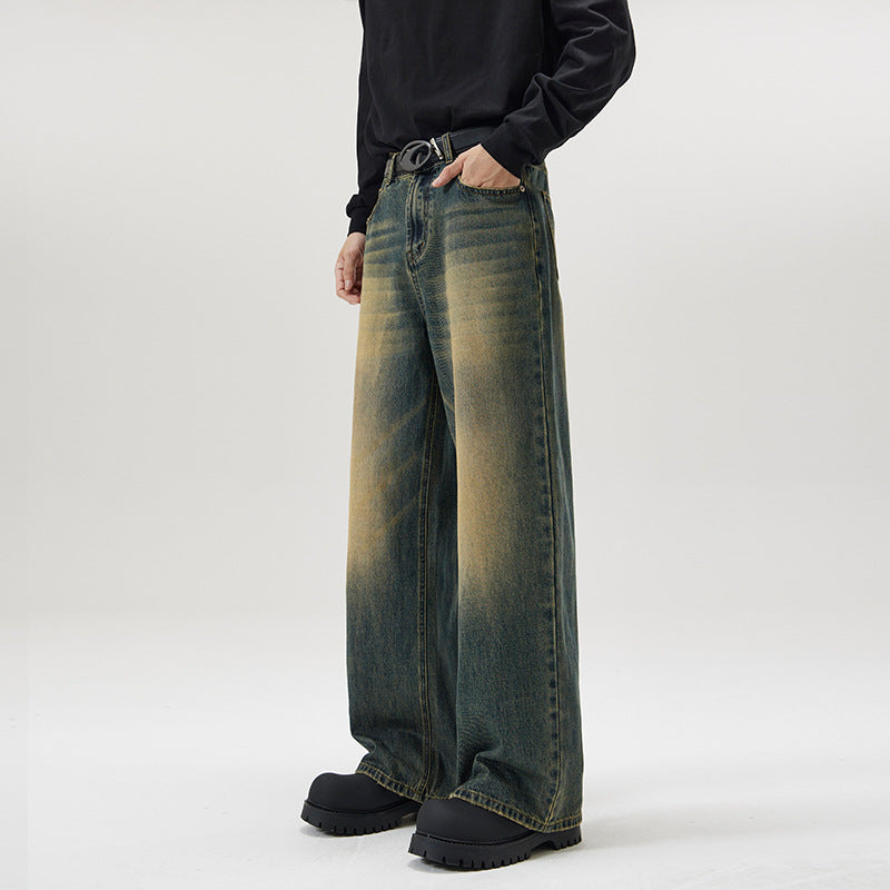Men's Wide Jeans in Loose Fit with High Waist and Used Effect Mune Fashion