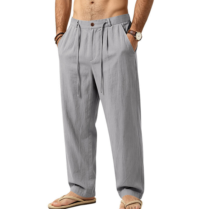 Men's Lightweight Linen Pants with Pleats and Drawstring Mune Fashion