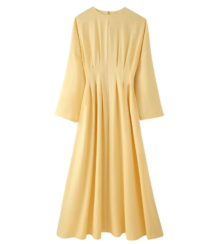 Ladies max dress with pleated bodice pleats, wide skirt and long bell sleeves Mune Fashion