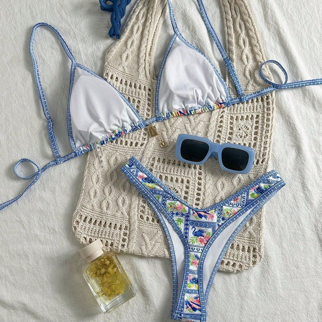 Women's triangle bikini with floral design and adjustable straps Mune Fashion