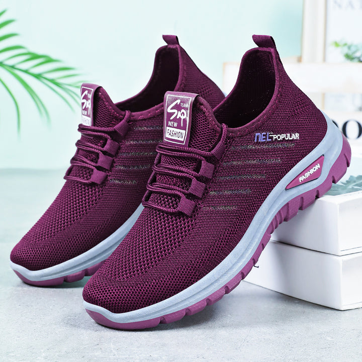 Women nan lightweight knitted casual sneakers with elastic quick lacing system and shock-absorbing EVA sole Mune Fashion