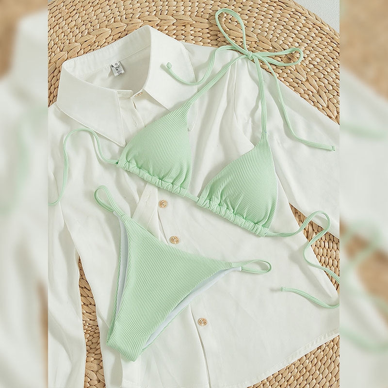 Women Triangle Bikini with fine ribbed texture and playful ties Mune Fashion