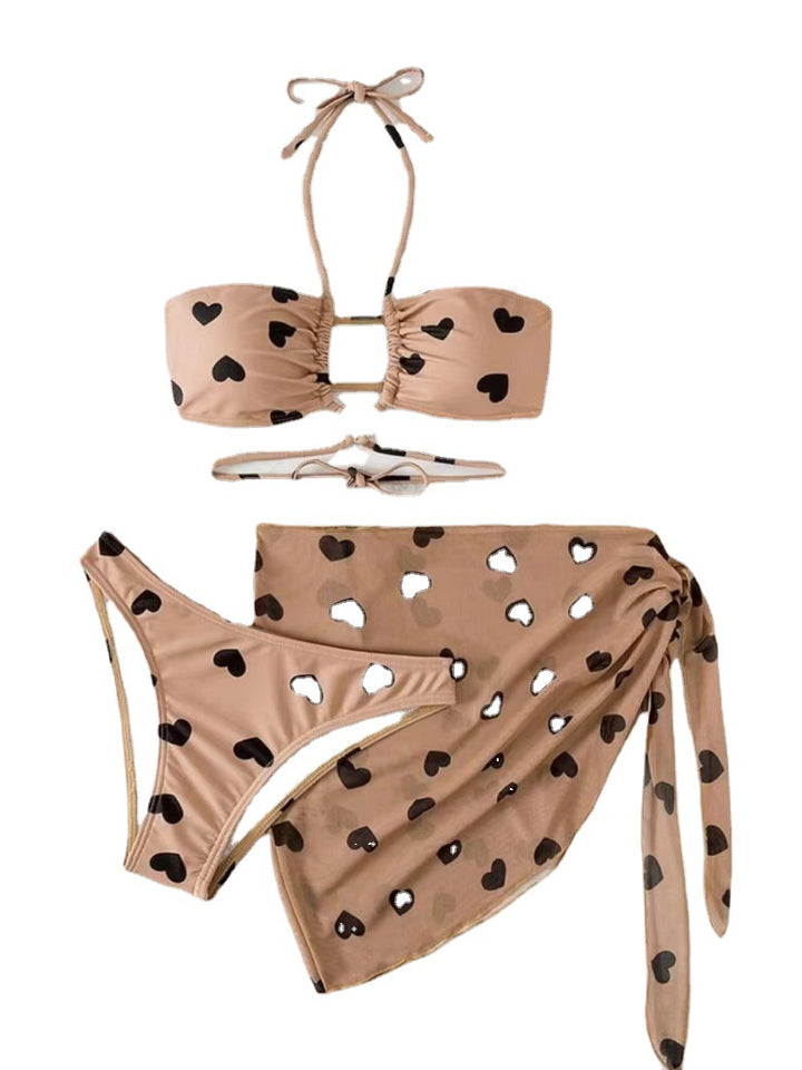 Women's Bikini Set with Playful Heart Pattern and Elegant Wrap Skirt Mune Fashion