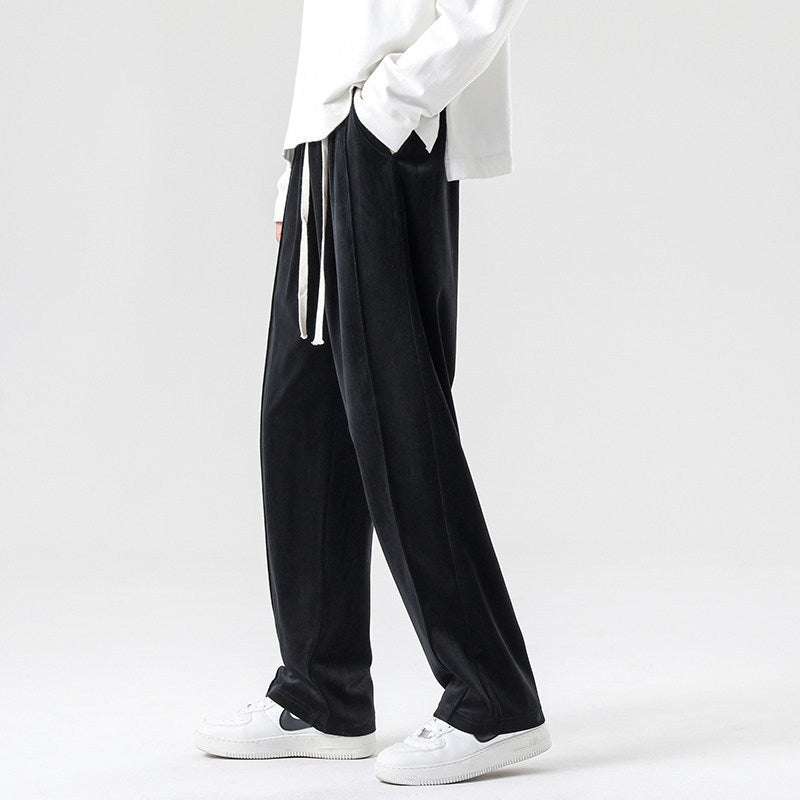 Men's Wide Velvet Jogging Pants with Elastic Waistband and Drawstring Mune Fashion