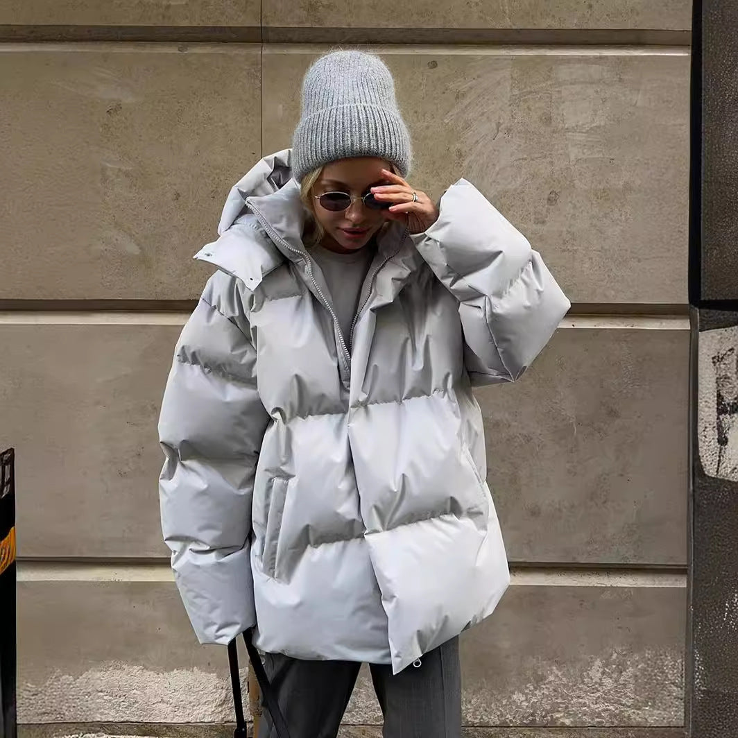 Women's Oversized Quilted Jacket with Hood and Padded Thermal Filling Mune Fashion