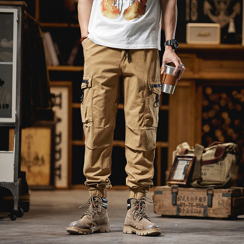 Men's Multifunctional Cargo Jogging Pants with D-Rings, Zipper Flaps, and Elastic Cuffs Mune Fashion