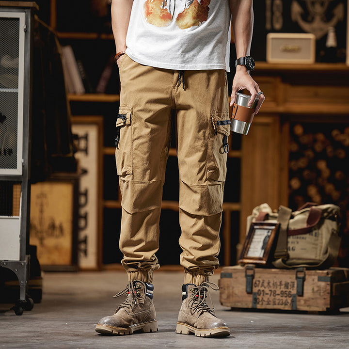 Men's Multifunctional Cargo Jogging Pants with D-Rings, Zipper Flaps, and Elastic Cuffs Mune Fashion