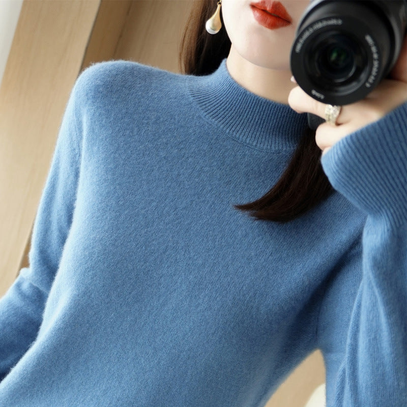 Women's Short Roll Neck Sweater in Cashmere Look with Extra Long Ribbed Cuffs Mune Fashion