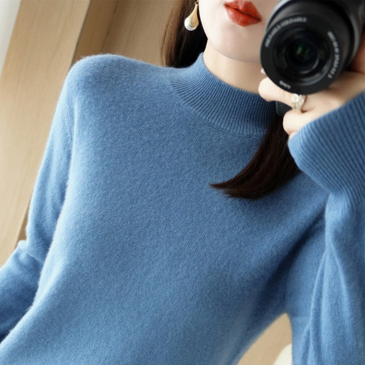 Women's Short Roll Neck Sweater in Cashmere Look with Extra Long Ribbed Cuffs Mune Fashion