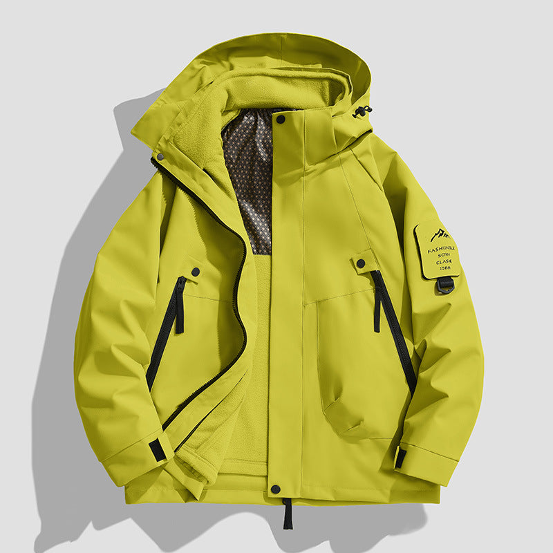 Men's Waterproof Utility Softshell Jacket with Hood, Diagonal Zipper Pockets & Adjustable Sleeve Straps Mune Fashion