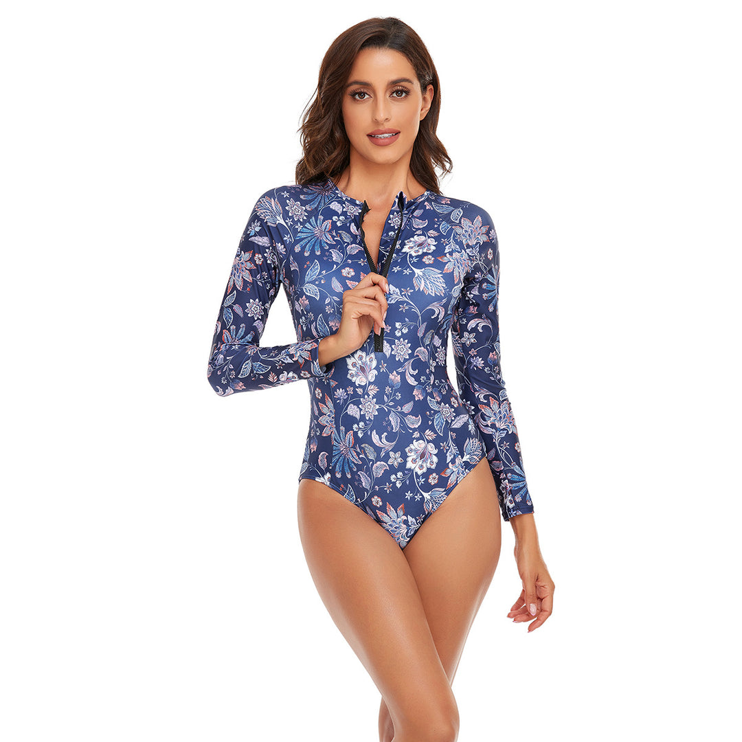 Women’s Sporty Long Sleeve Swimsuit with Floral Pattern Mune Fashion