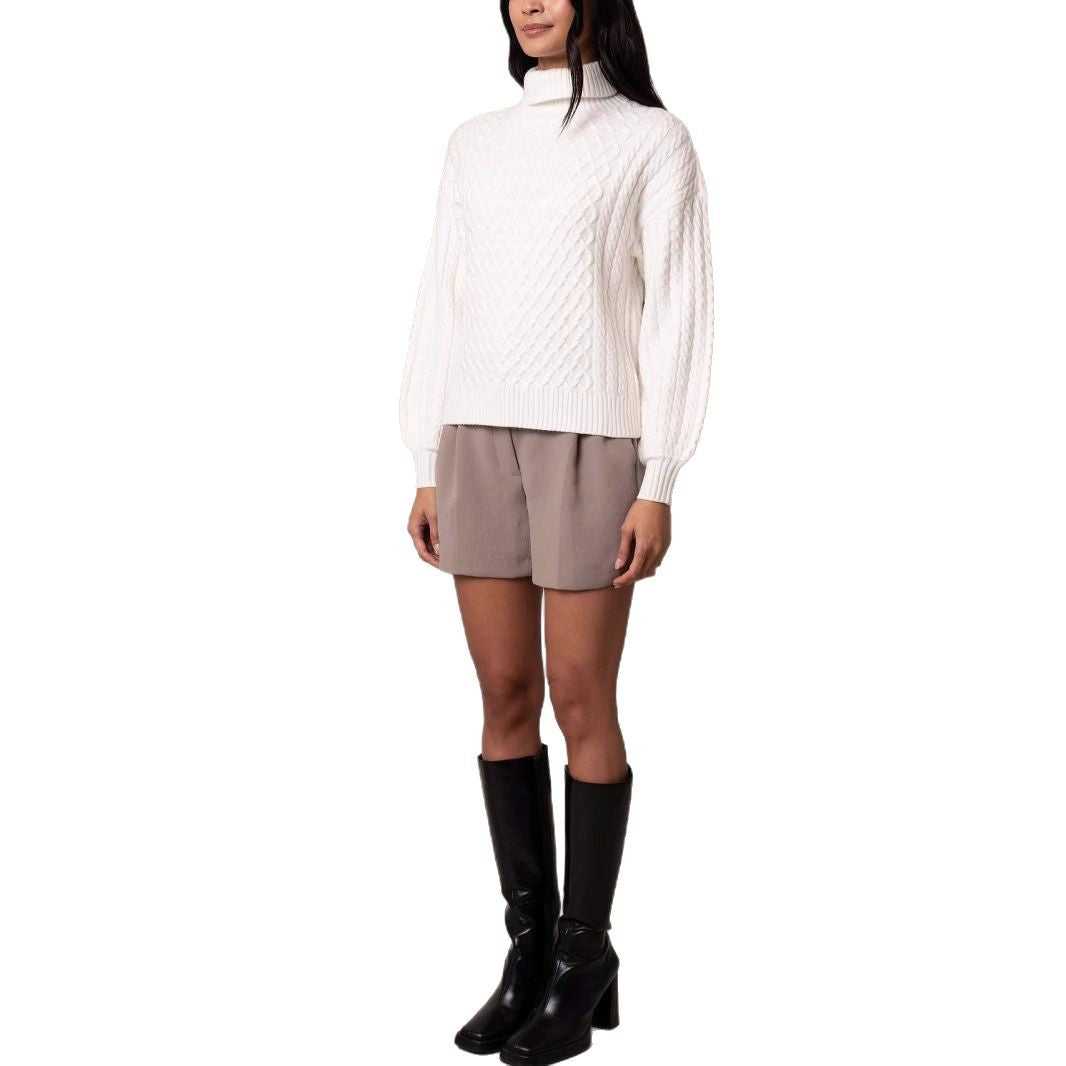 Women's stylish knitted sweater with high collar