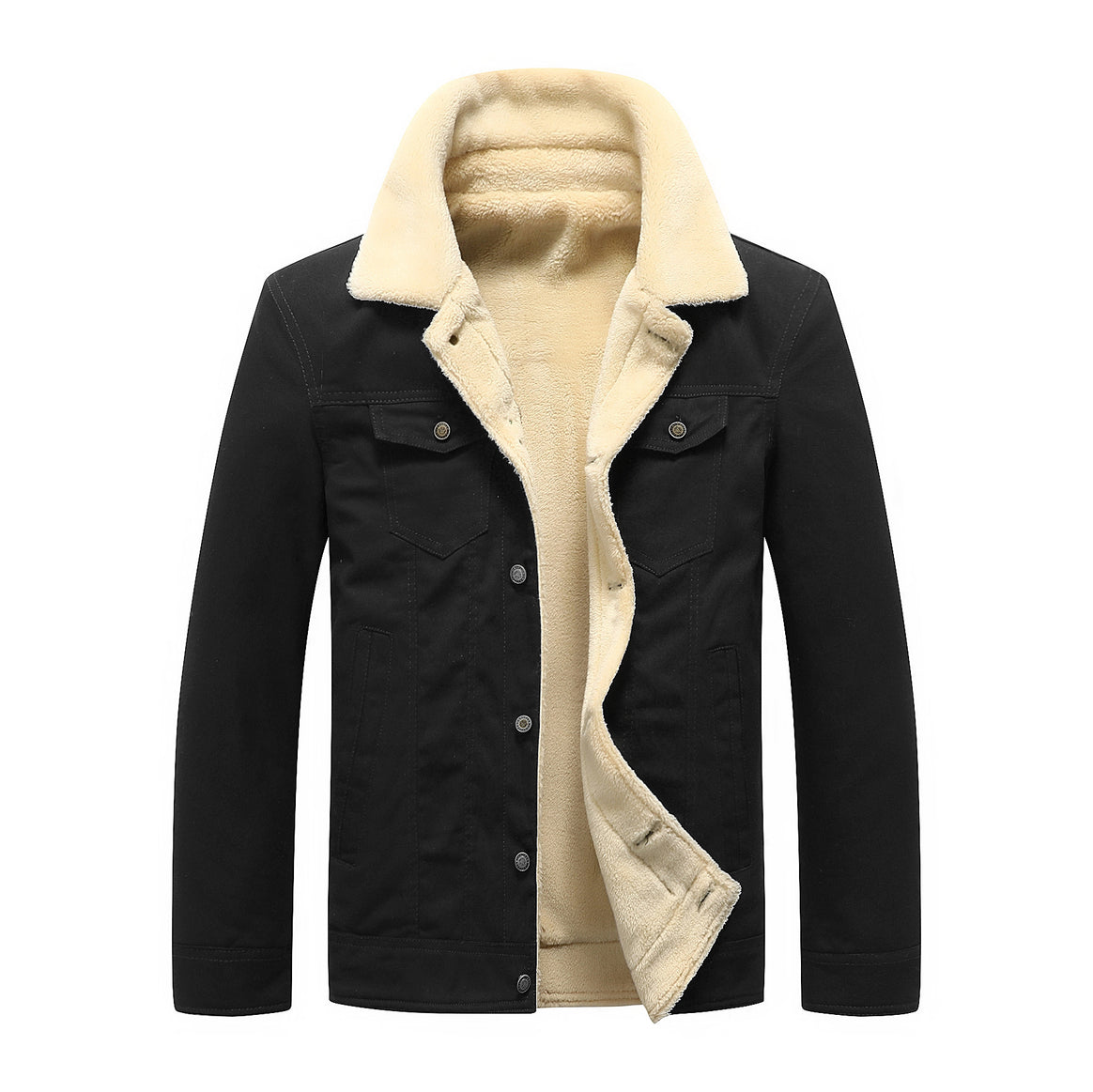 Men's canvas trucker jacket with teddy fleece lining and flap pockets Mune Fashion