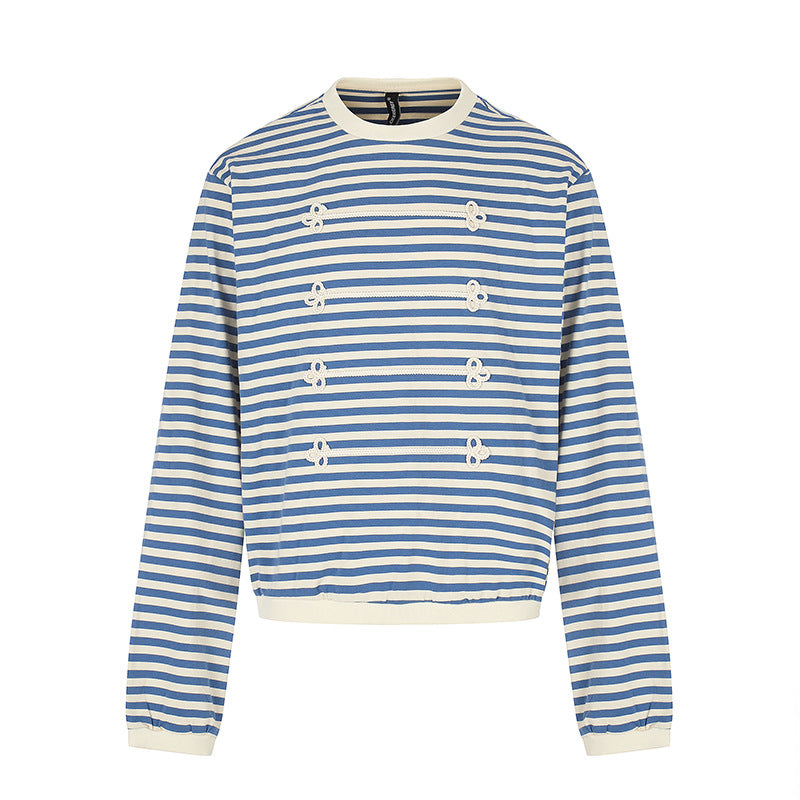 Women Striped Sweatshirt with Maritime Knot Applications Mune Fashion