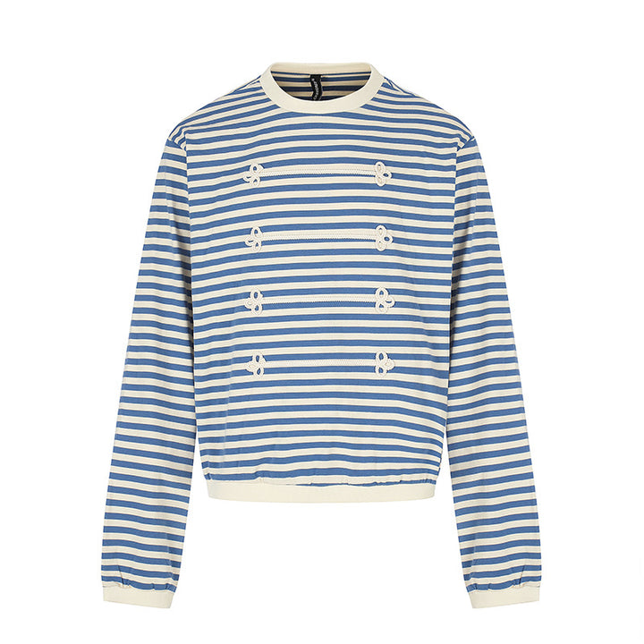 Women Striped Sweatshirt with Maritime Knot Applications Mune Fashion