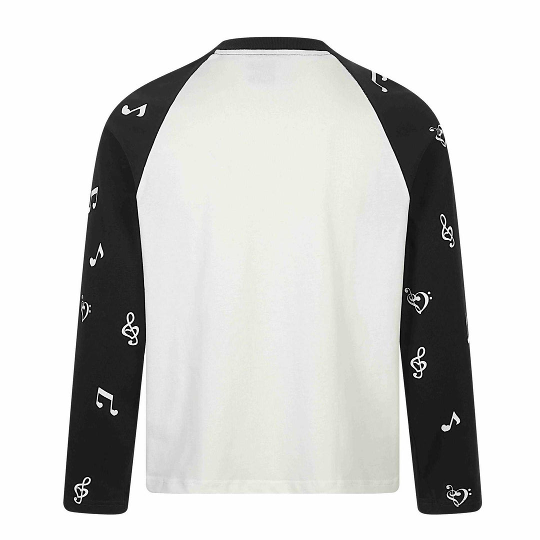 Unisex Long Sleeve Raglan Shirt with Music Print and Note Sleeves Mune Fashion