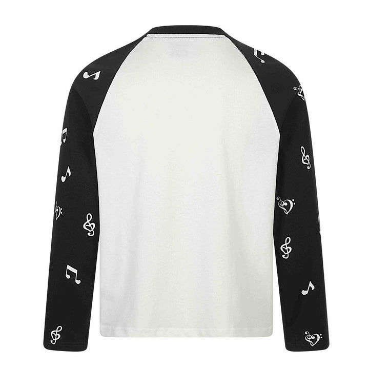 Unisex Long Sleeve Raglan Shirt with Music Print and Note Sleeves Mune Fashion