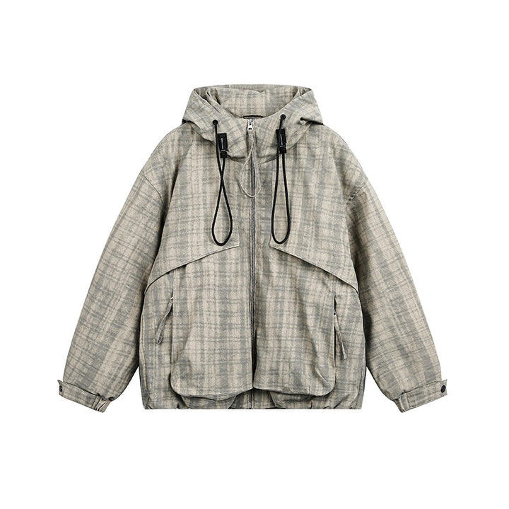 Unisex Oversize Utility Hoodie with checkered pattern and drawstring Mune Fashion
