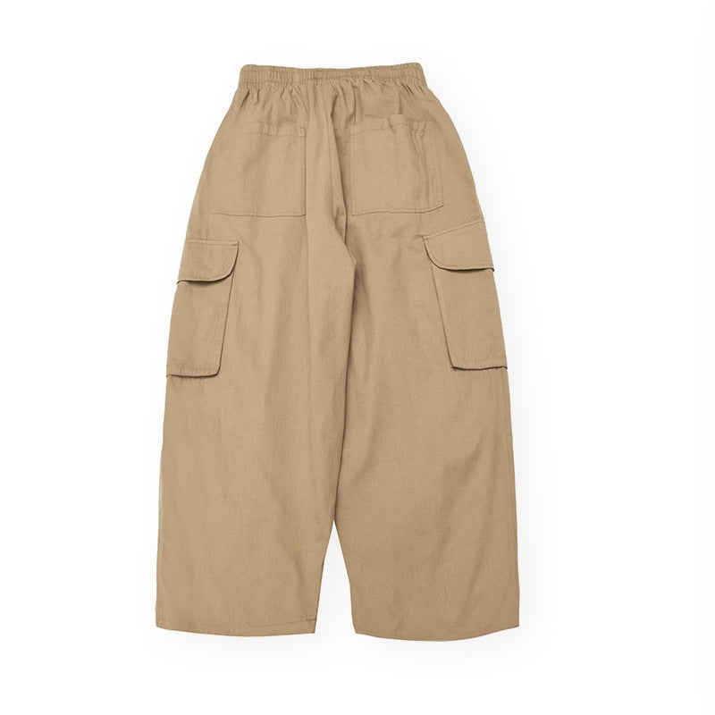 Unisex Wide Cargo Pants in Cropped Utility Style with Drawstring Waistband and Large Flap Pockets Mune Fashion