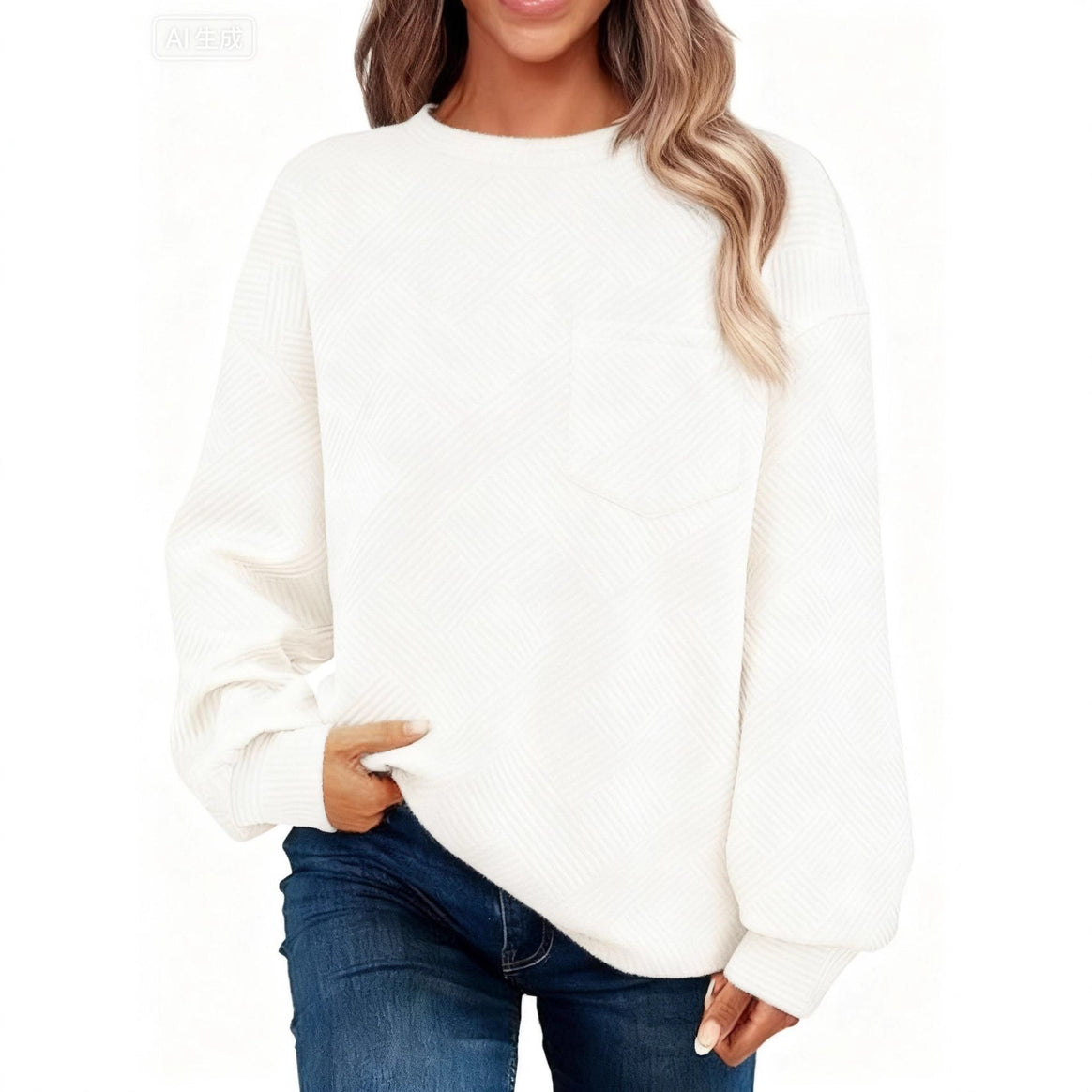 Women's Oversized Textured Knit Sweater with Chest Pocket Mune Fashion