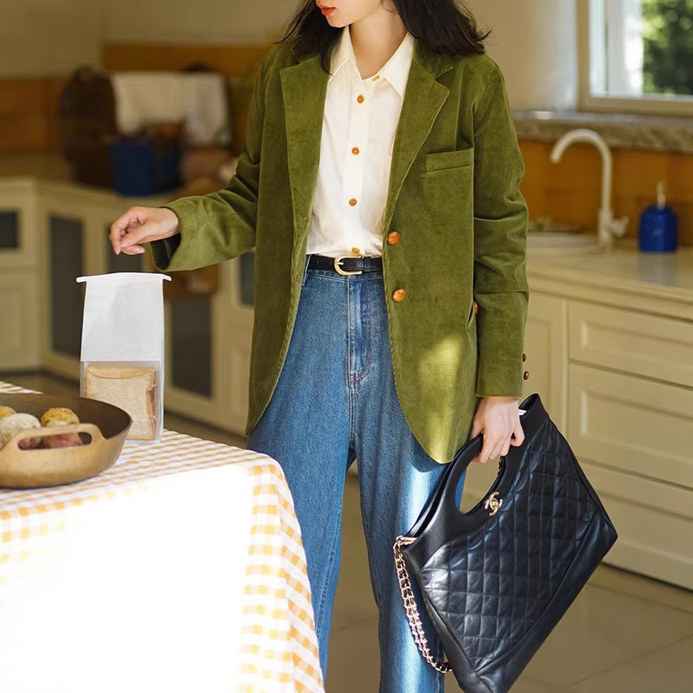 Women Elegant Velvet Blazer with Button Detail Mune Fashion