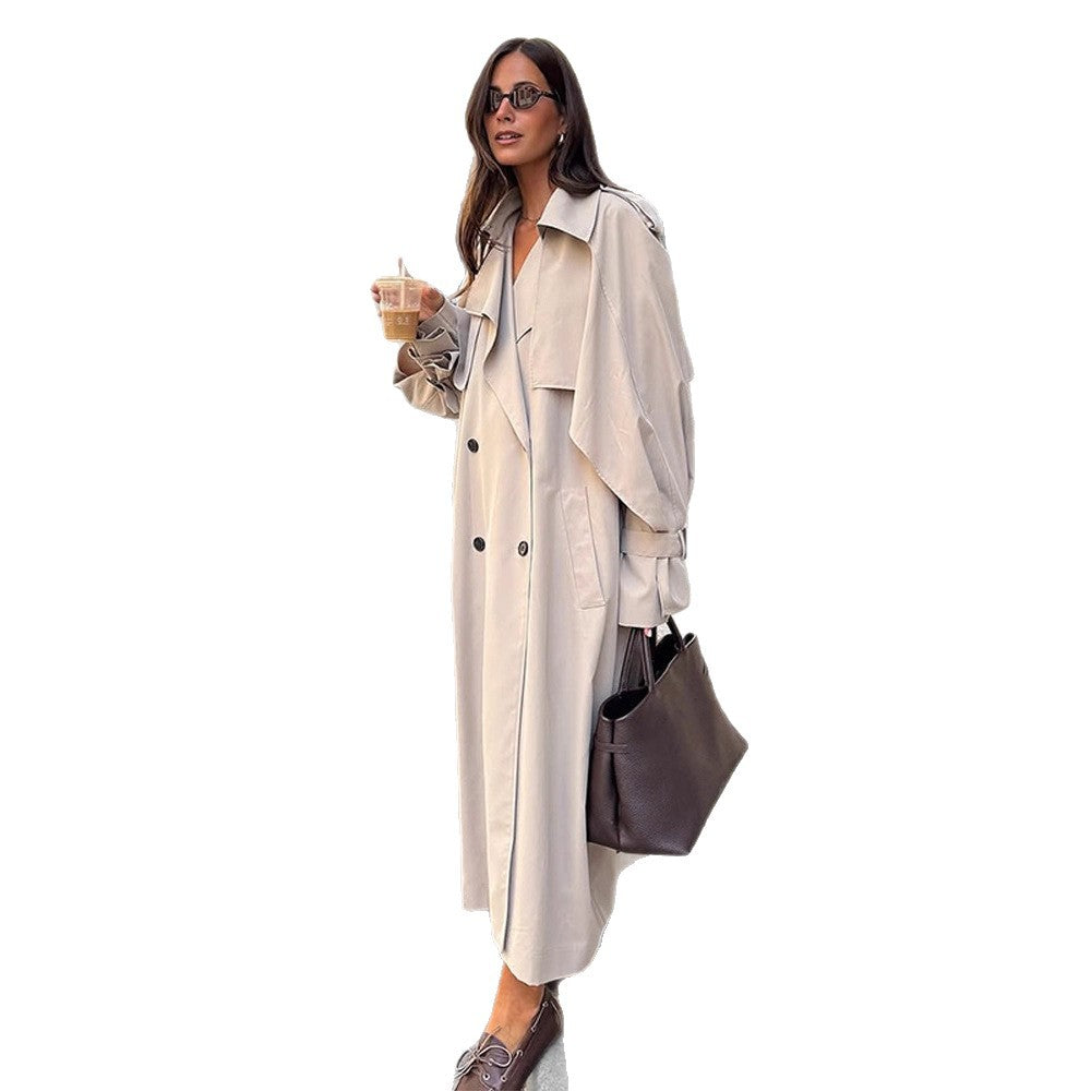 Women Oversize Trench Coat made of lightweight Gabardine with shoulder flaps and waterfall collar Mune Fashion