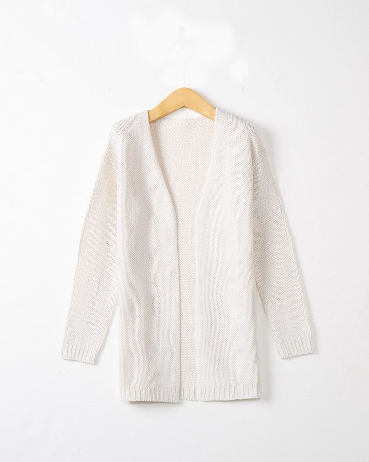 Women Longline Knit Cardigan without Closure with Open Front and Fine Rib Edge Mune Fashion