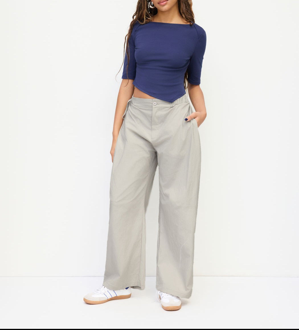 Women Comfortable Wide Fabric Pants Mune Fashion