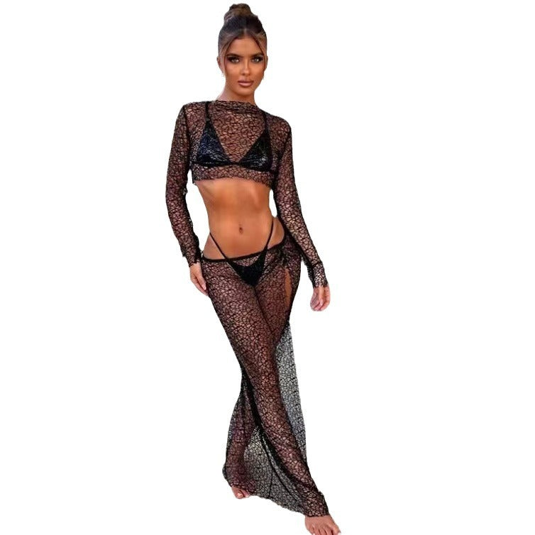 Women Transparent Beach Bodysuit with Long Sleeve Mune Fashion