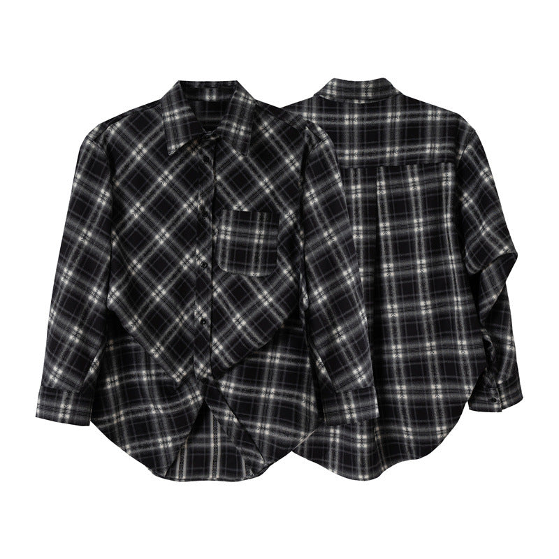 Women Oversize Flannel Shirt with Asymmetrical Hem Mune Fashion