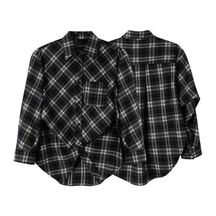 Women Oversize Flannel Shirt with Asymmetrical Hem Mune Fashion