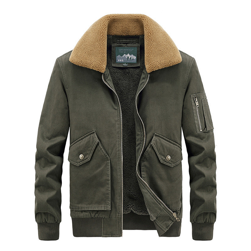 Men's Aviator Bomber Jacket made of Canvas with Sherpa Collar, Teddy Lining and Multifunctional Pockets Mune Fashion