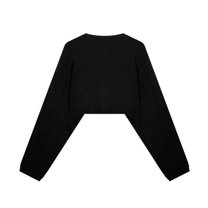 Women's Cropped Knit Sweater with Wide Raglan Sleeves and Statement Print Mune Fashion