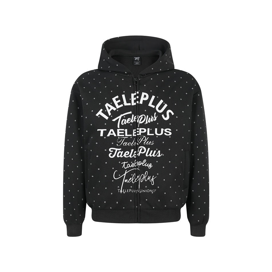 Women's Hooded Sweat Jacket with Full Zip, All-over Polka Dot Pattern and Multiple Logo Designs Mune Fashion