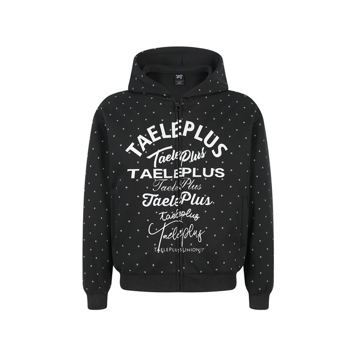 Women's Hooded Sweat Jacket with Full Zip, All-over Polka Dot Pattern and Multiple Logo Designs Mune Fashion