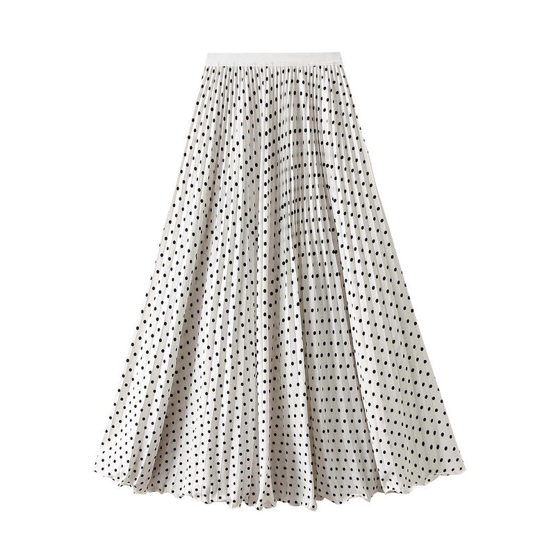 Women's pleated circle midi skirt in retro polka dot design with elastic comfort waistband Mune Fashion