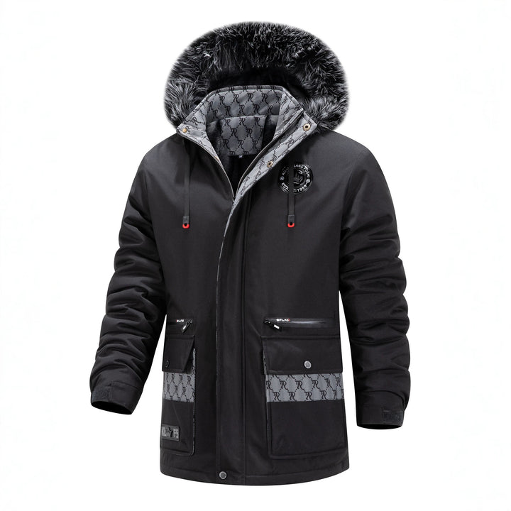 Men's Long Thermal Parka with Hood, Logo Lining and Multifunctional Pockets Mune Fashion