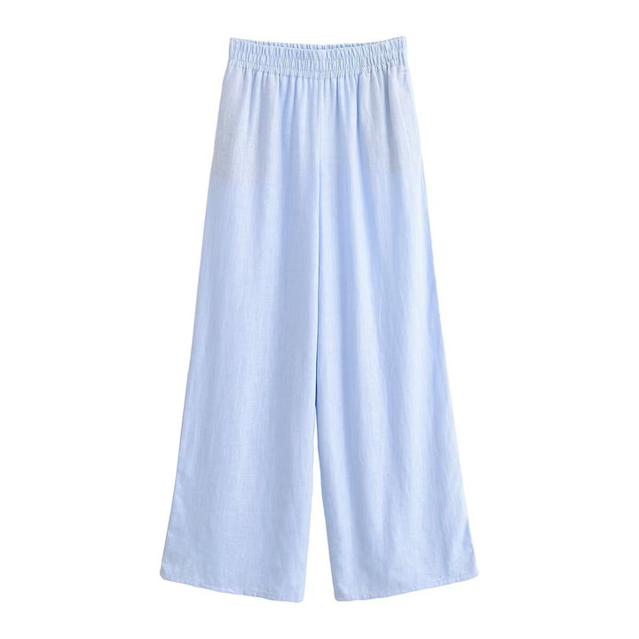 Women's Lightweight Palazzo Trousers made of Linen Blend with Elastic Comfort Waistband Mune Fashion