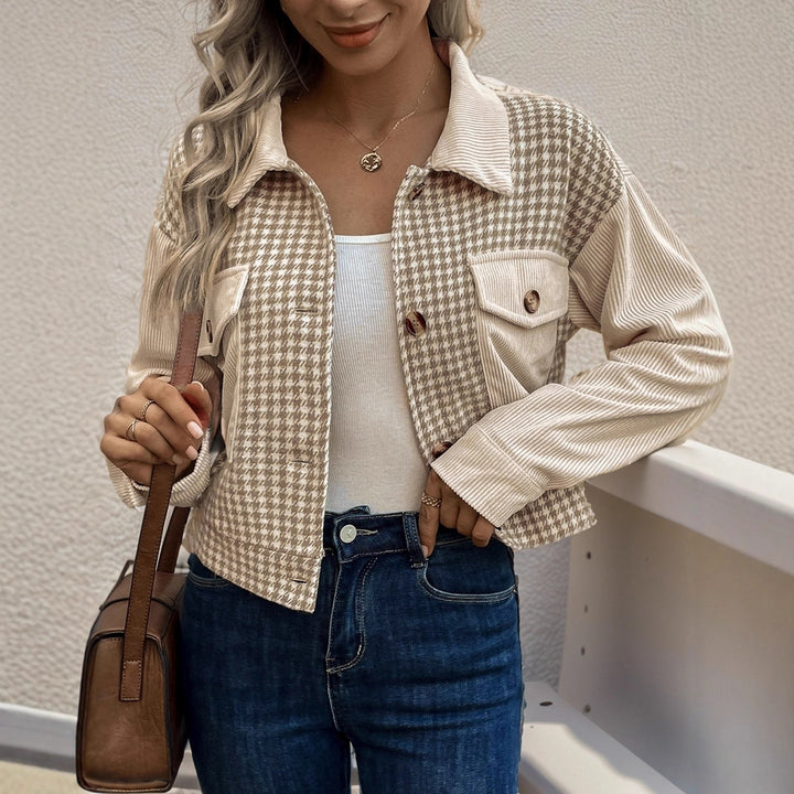 Women’s Stylish Cord Jacket with Plaid Pattern Mune Fashion