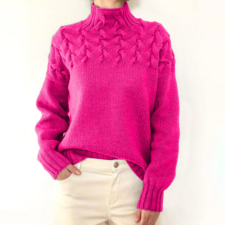 Ladies knit sweater with cable structure and high turtleneck Mune Fashion