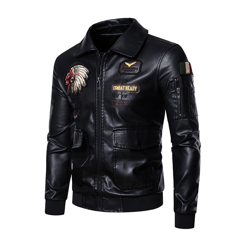 Men's Fashion Faux Leather Jacket with Embroidery Mune Fashion