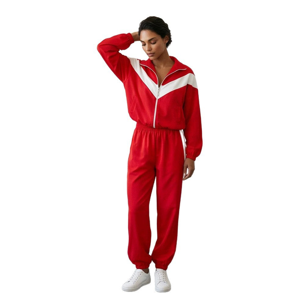 Women's Retro Tracksuit with Zip Jacket and Elastic Waist Pants Mune Fashion