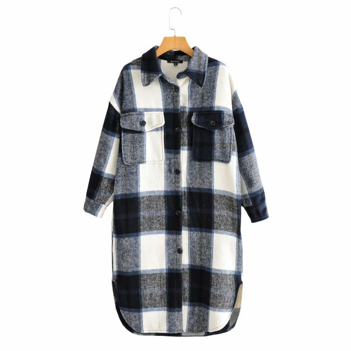 Women's Oversized Checkered Longline Shirt with Chest Pockets Mune Fashion