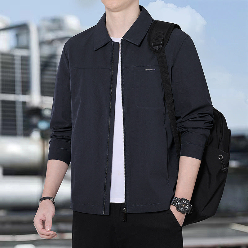 Men's lightweight urban transitional jacket with zipper, stand-up collar, and minimalist design Mune Fashion