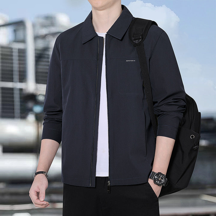 Men's lightweight urban transitional jacket with zipper, stand-up collar, and minimalist design Mune Fashion