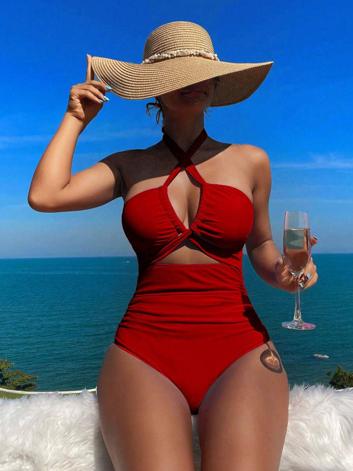 Women's One-Piece Swimsuit with Stylish Cross Design Mune Fashion