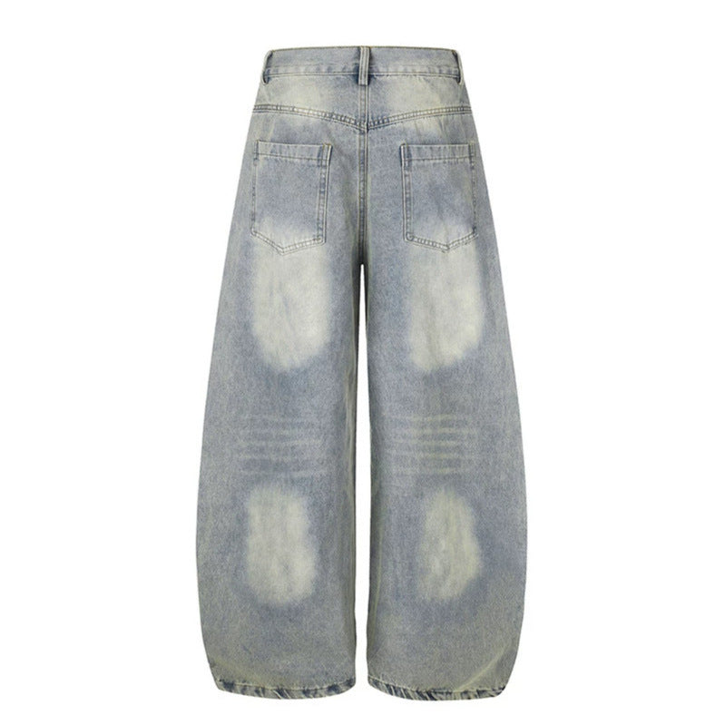 Women's Loose High-Waist Palazzo Jeans with Star Embroidery and Used Effect